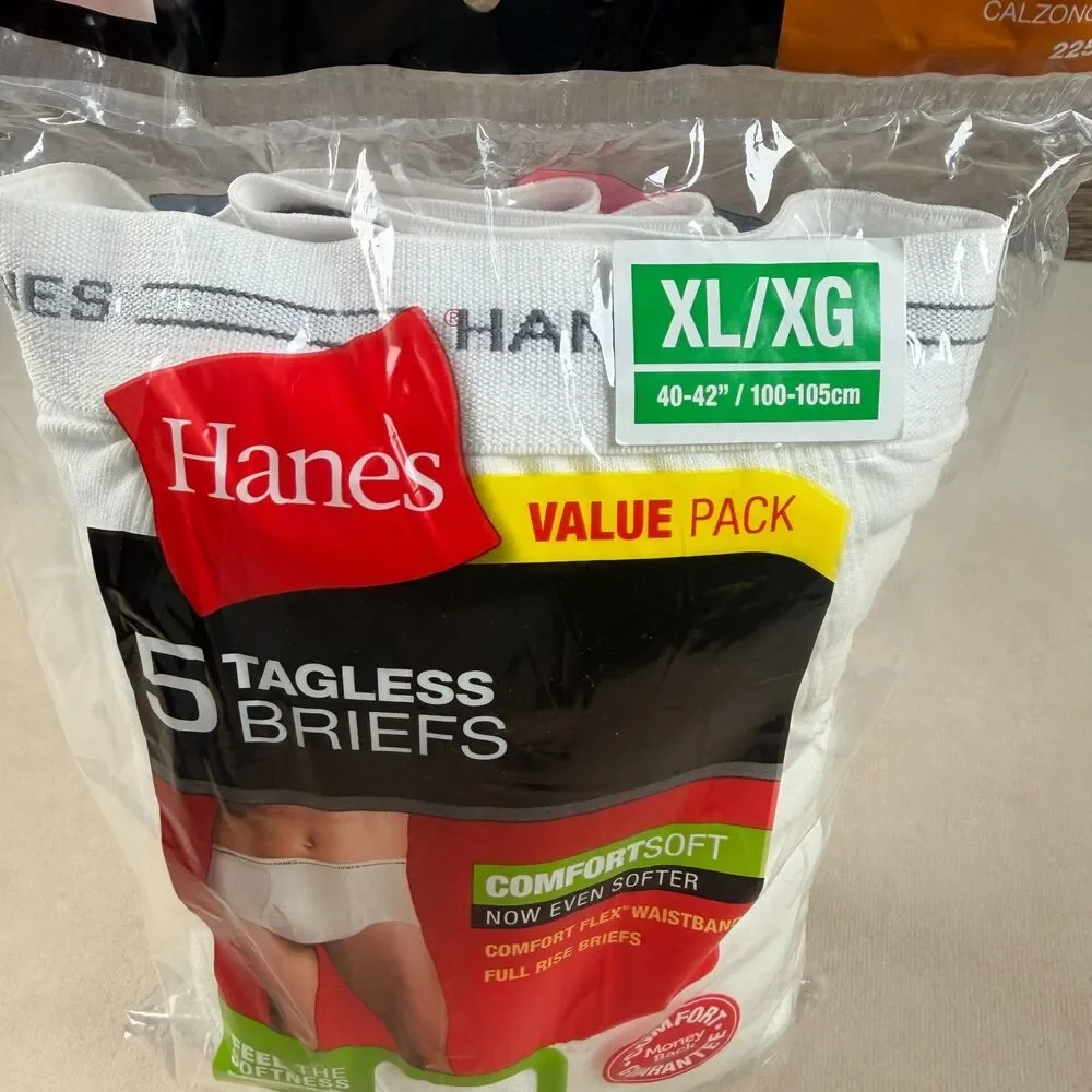Hanes Mens XL Briefs 5 Pack White Tagless ComfortSoft 40-42 Cotton 2252VT NOS